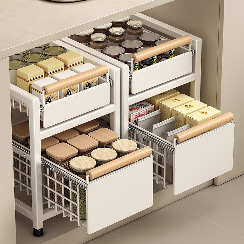 2 Tier Kitchen Cabinet Pull out Storage Rack Under Kitchen Sink Organizer with Sliding Drawer
