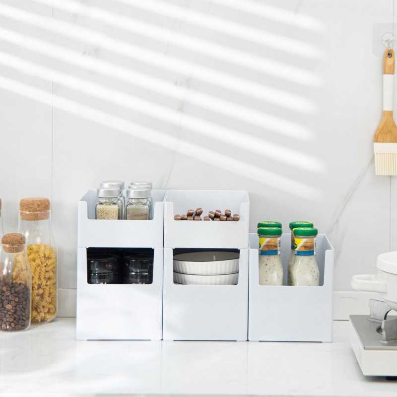 Hot Selling Open Front Plastic Durable Multi-use Desktop Pantry Organizer Bin Storage Box for Kitchen