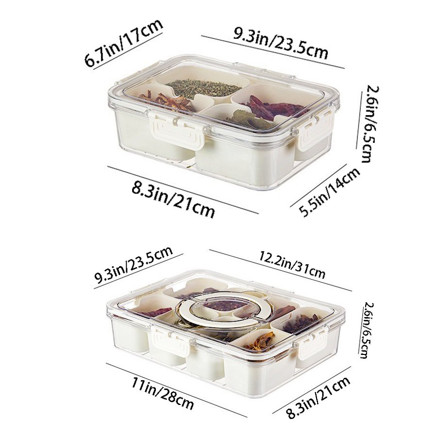 Kitchen Portable Snack Platters 8 Compartments Divided Serving Tray Lid Handle Snackle Box Container Food Storage Container