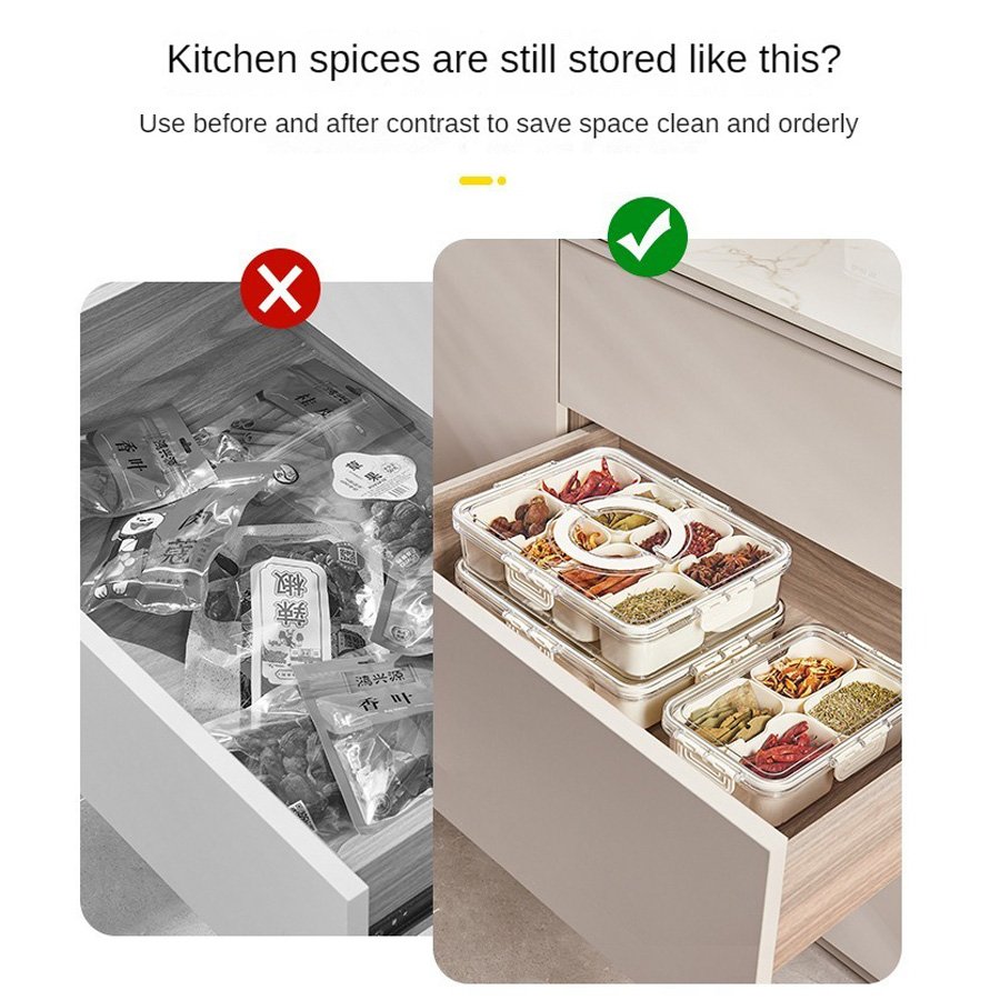 Kitchen Portable Snack Platters 8 Compartments Divided Serving Tray Lid Handle Snackle Box Container Food Storage Container