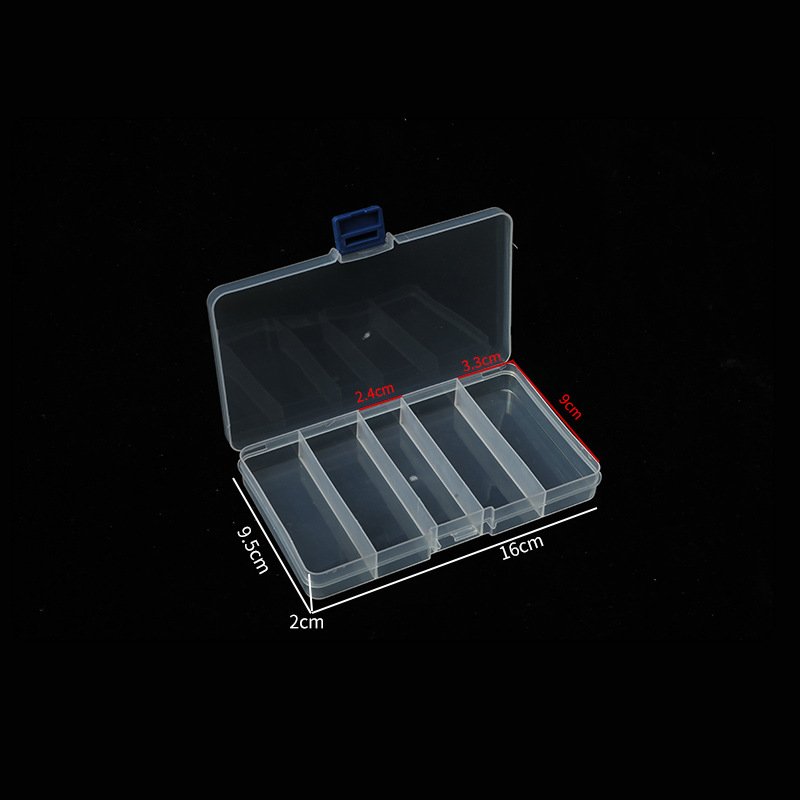 small 5 grid detachable fishing storage box transparent blue buckle beaded screw fish hook plastic medicine box