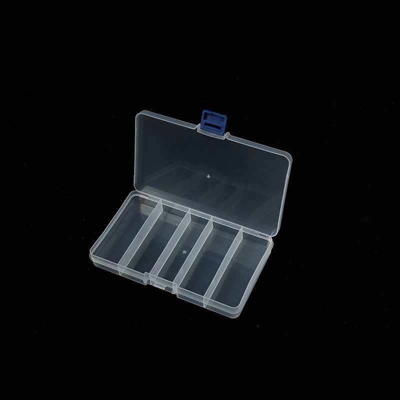small 5 grid detachable fishing storage box transparent blue buckle beaded screw fish hook plastic medicine box