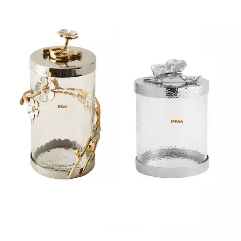 Premium Gold Leaf Hammered Glass Luxury Canister Set for Food Storage Luxury Cover for Chocolate Candy Cookies Wedding Occasions