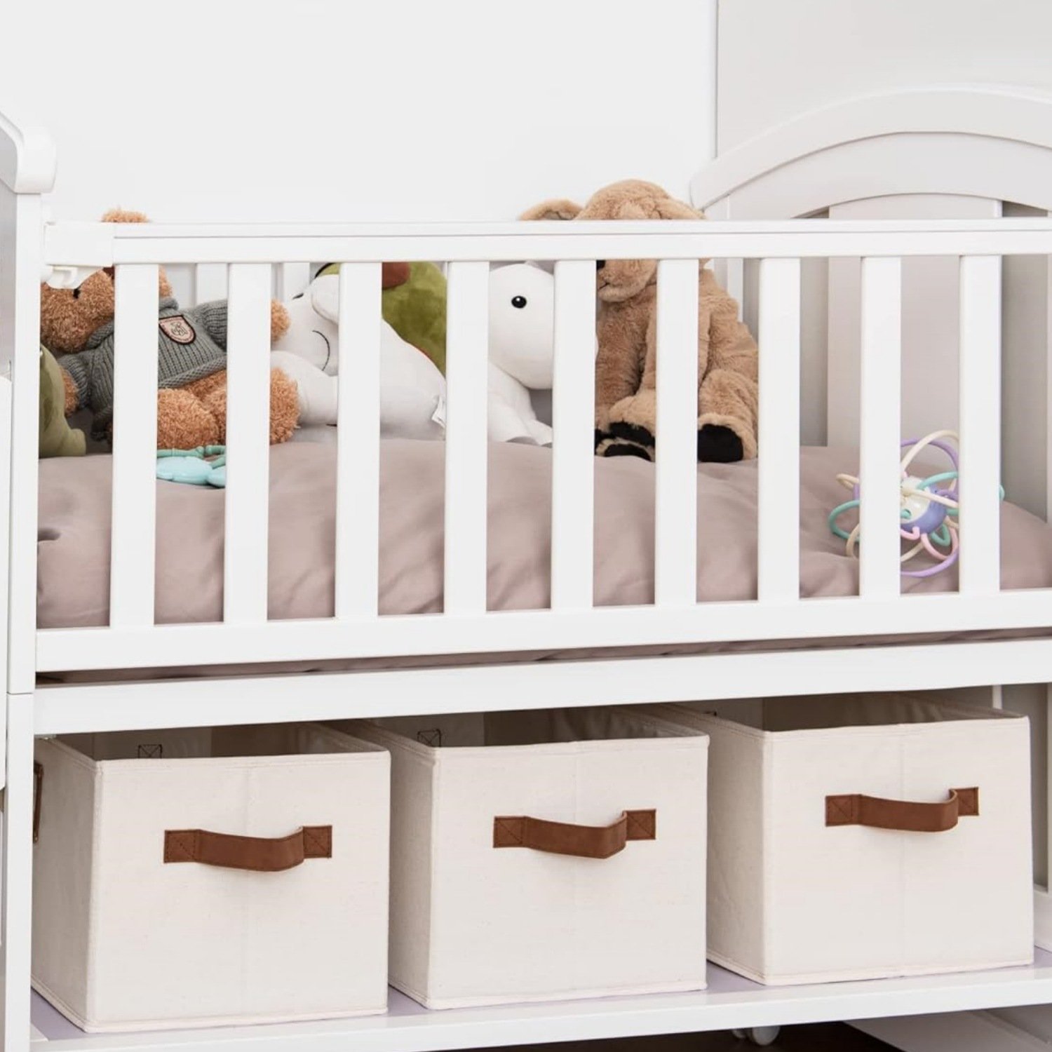 Decorative Storage Bins Closet, Storage Baskets with Lids Strong PU Handles, Hand Wash, Canvas