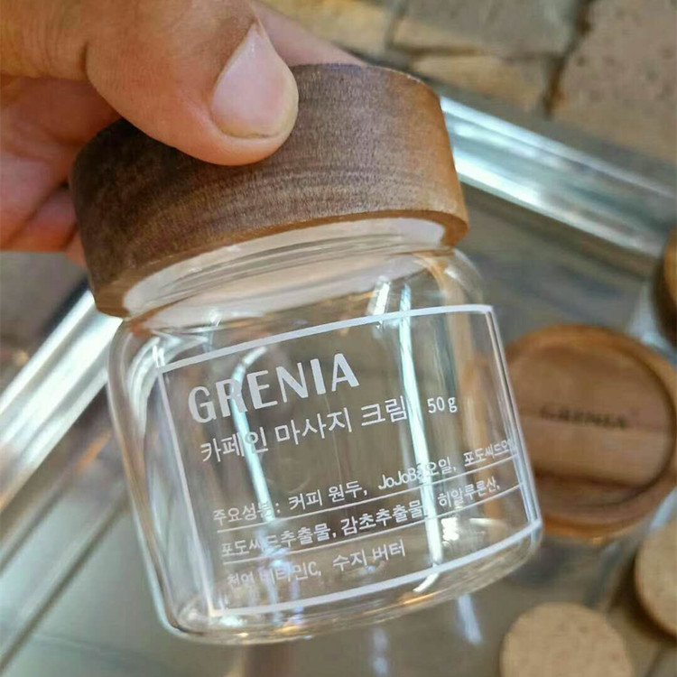 OEM High Borosilicate Glass Jar with Acacia Wooden Lid for Food Beverage Juice & Cream Honey Storage