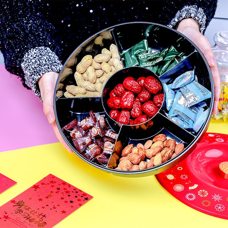 Snack Storage Box 12" Fruit Tray 6 compartments Multi-functional Sweets Candy Dish With Lid Chinese New Year Candy Box Tableware