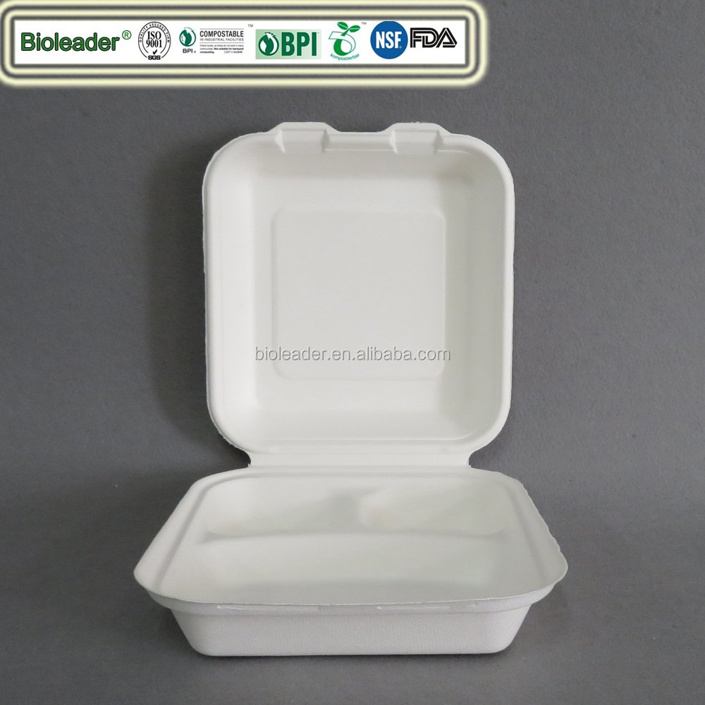 Biodegradable Disposable Sugarcane 3 Compartment Takeaway Lunch Bento Box