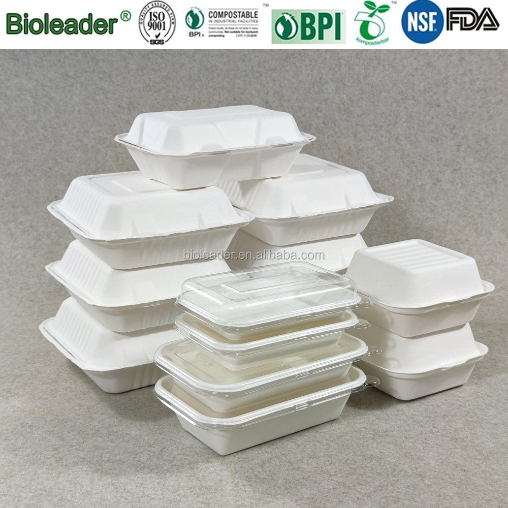 Biodegradable Disposable Sugarcane 3 Compartment Takeaway Lunch Bento Box