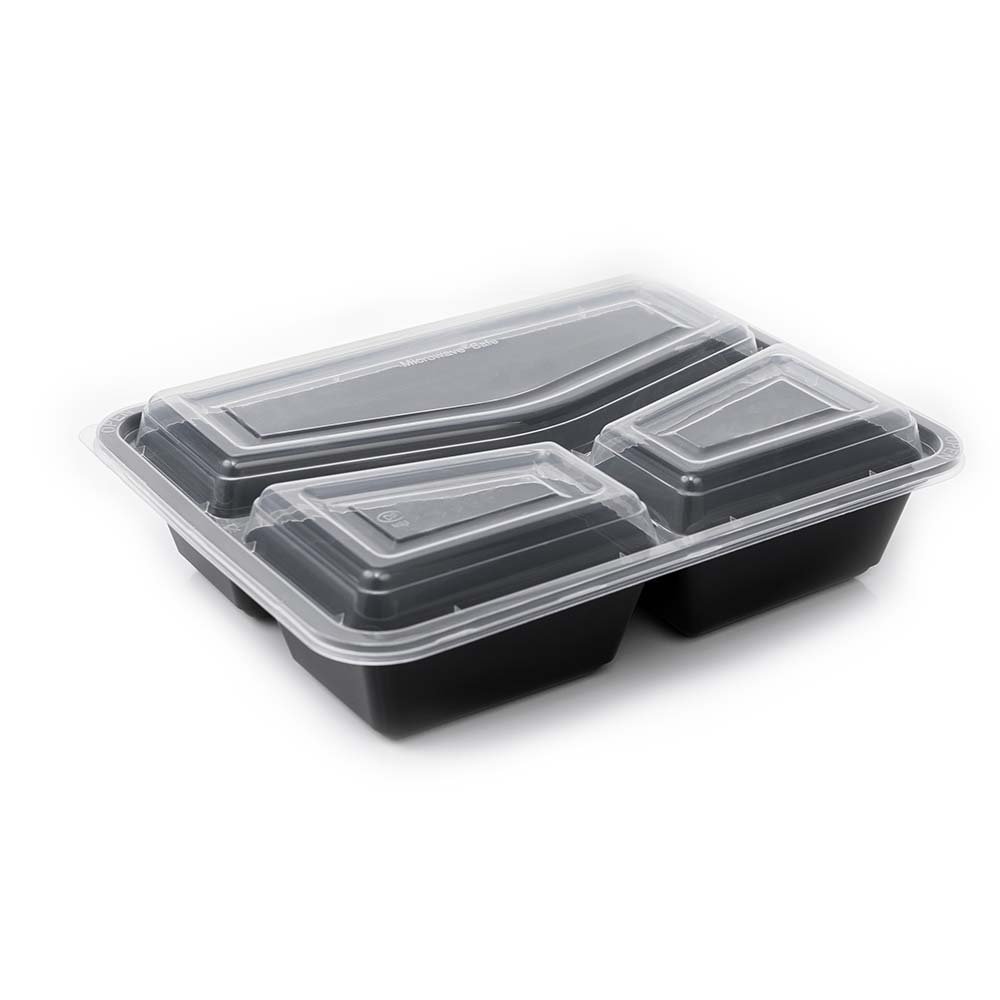 BPA Free Meal Prep Disposable Black PP Plastic Food Storage Compartment Container Box With Lids For Food