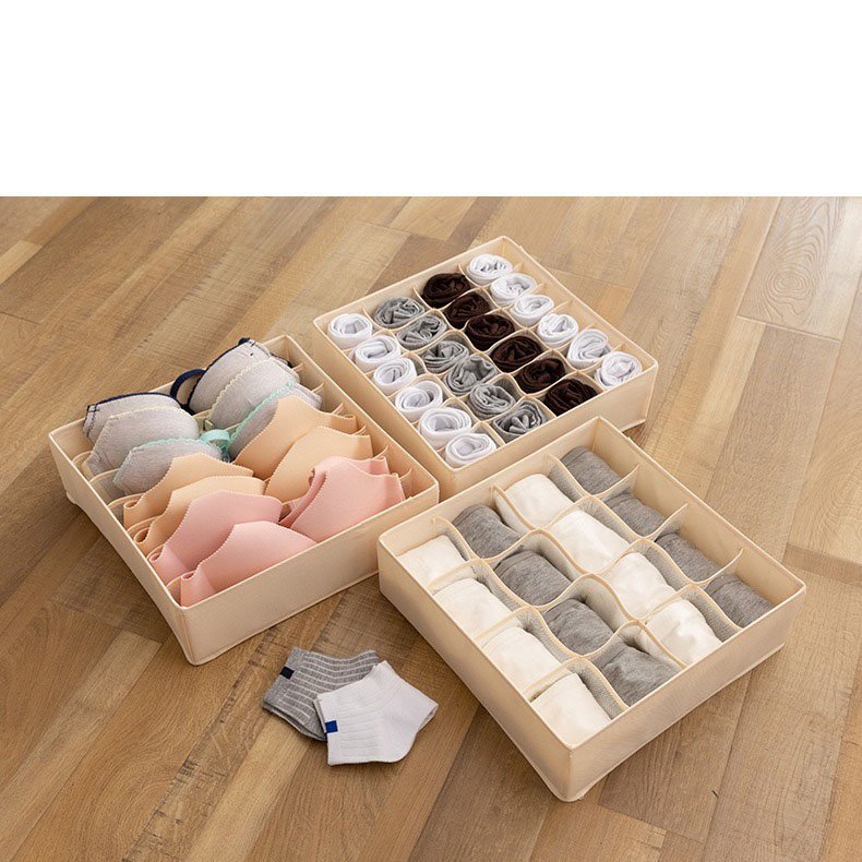 DS4096 Foldable Fabric Dresser Drawer Divider Bins for Bra Socks Underwear Organizer Divider Non Woven Underwear Storage Box