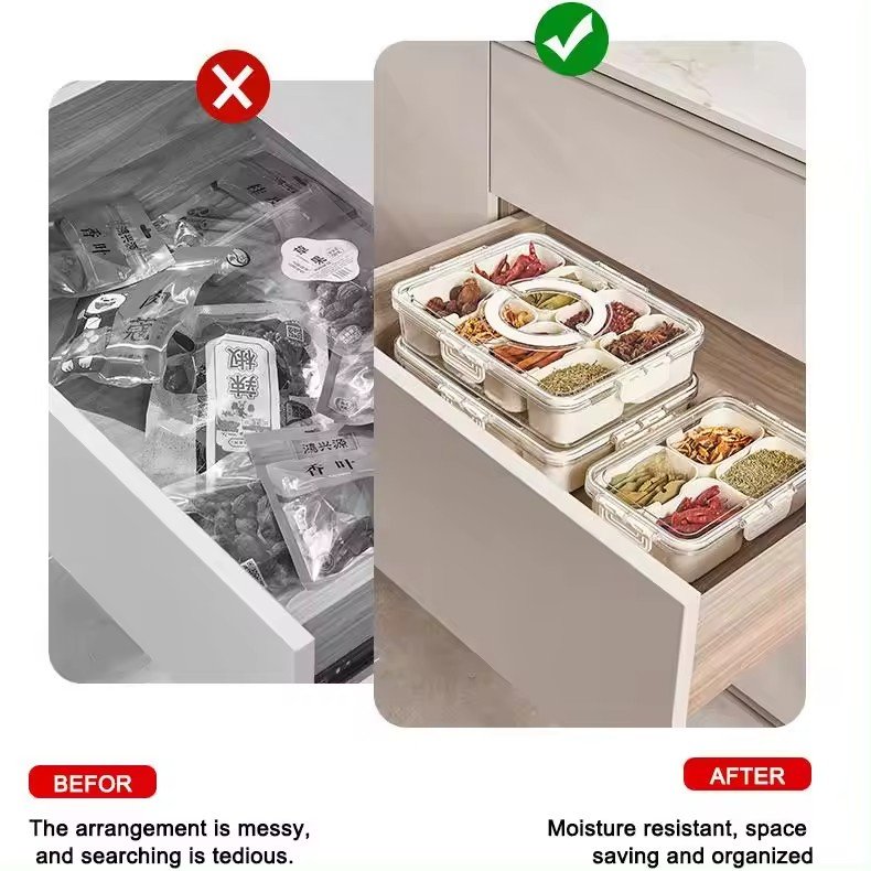 Portable Stackable Plastic 8 Grid Clear Snack Box Container Snackle Storage Box Divided Serving Tray with Lid and Handle