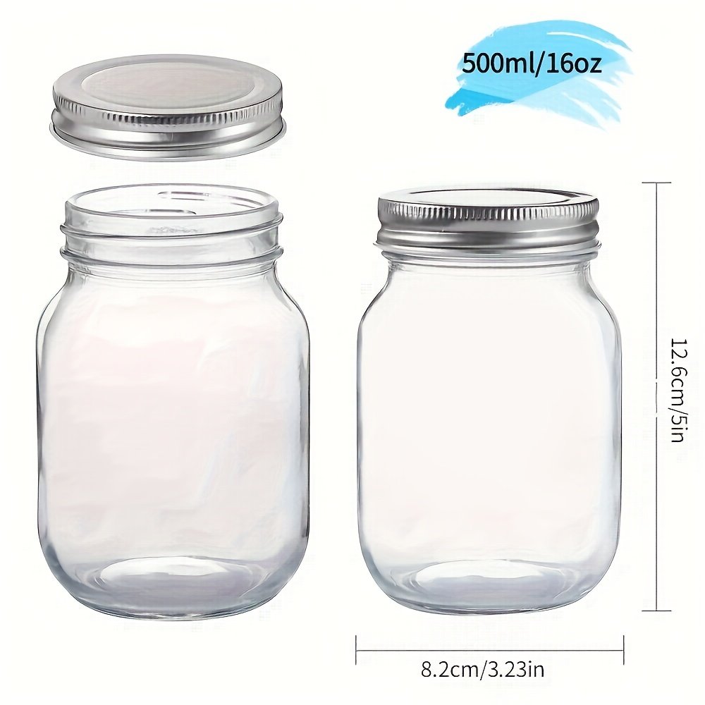 YOLOWE HOME 4pcs 16oz Glass Jar Silver Metal Lid Clear Sealed Food Storage Pickle Oatmeal Canning Jar-for Condiments Container