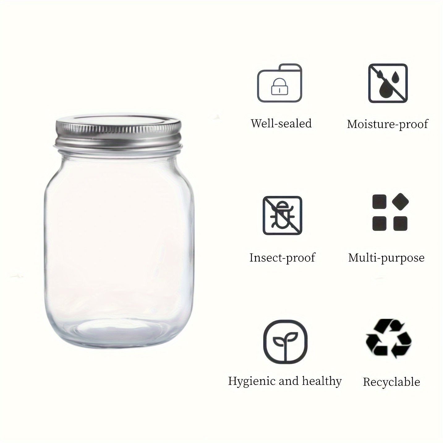 YOLOWE HOME 4pcs 16oz Glass Jar Silver Metal Lid Clear Sealed Food Storage Pickle Oatmeal Canning Jar-for Condiments Container