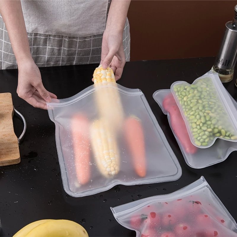 DS1270 Reusable Flat Snack Freezer Bags Fresh Wrap Ziplock Bag Leakproof Containers Food Grade Silicone Food Storage Bag