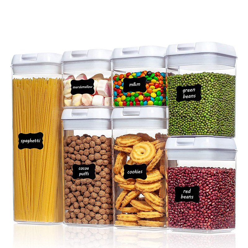 Airtight Pantry Kitchen Organizer 7 Pieces Pack Rice Cereal Dry Food Container Box Air Tight Plastic Food Storage Container Set