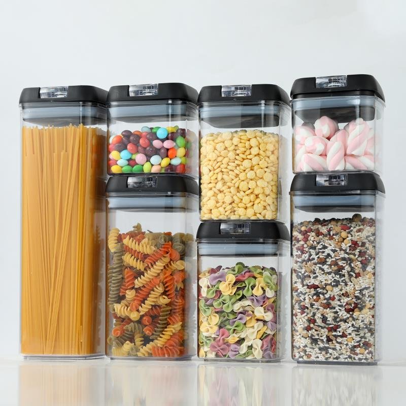 Airtight Pantry Kitchen Organizer 7 Pieces Pack Rice Cereal Dry Food Container Box Air Tight Plastic Food Storage Container Set