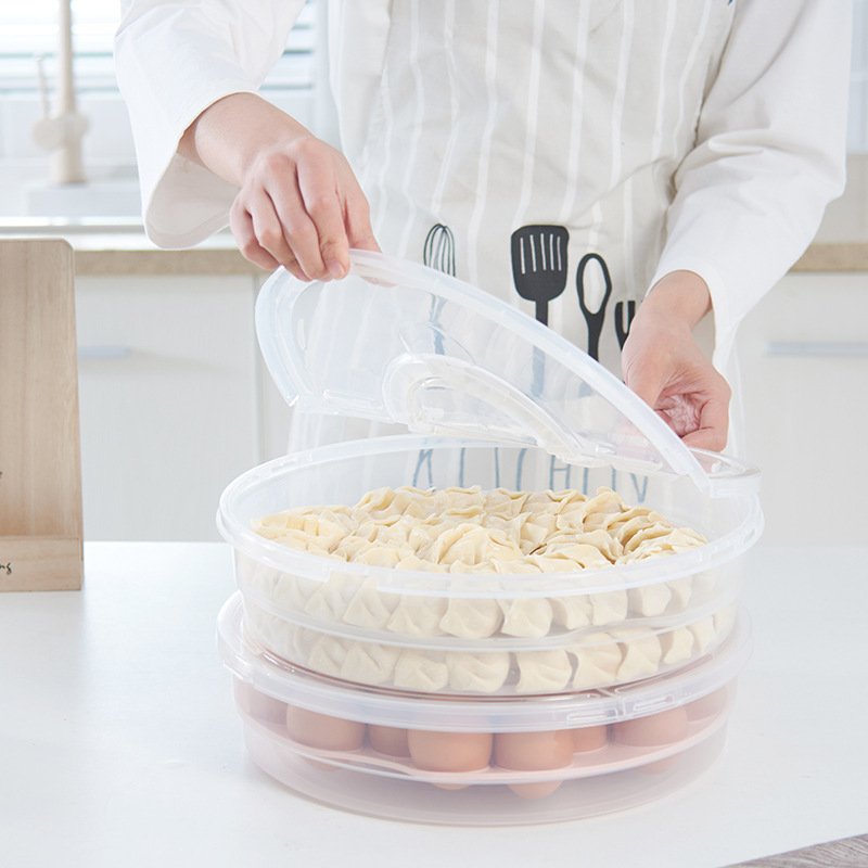 Multi-purpose portable handle round non-compartmentalised dumpling storage box collapsible box with lid food storage box