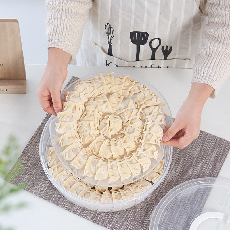Multi-purpose portable handle round non-compartmentalised dumpling storage box collapsible box with lid food storage box