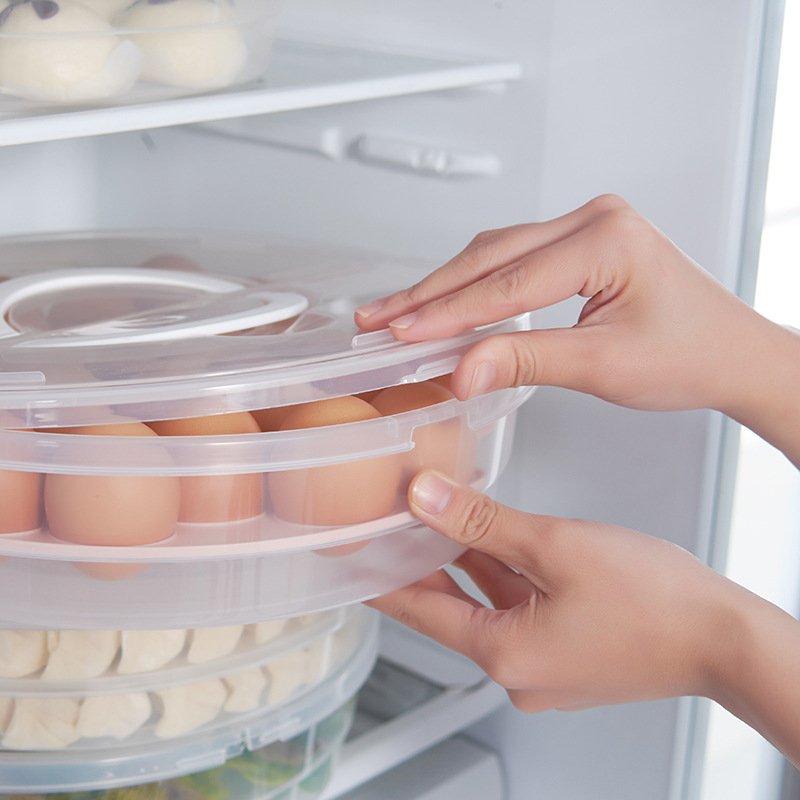 Multi-purpose portable handle round non-compartmentalised dumpling storage box collapsible box with lid food storage box
