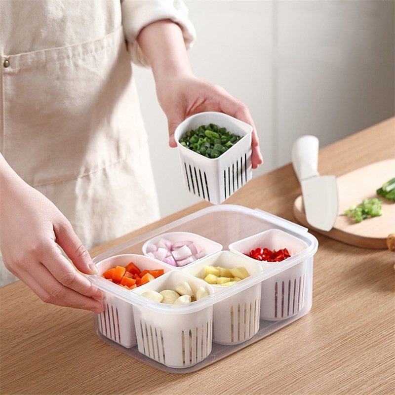 Storage Box Kitchen Vegetables Organizer Drain Seal PP Plastic Refrigerator Crisper Food Storage