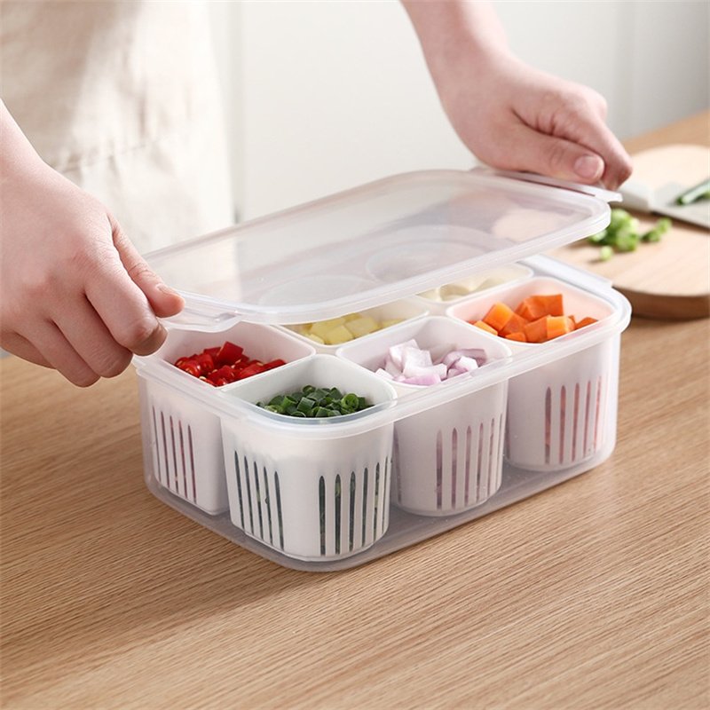 Storage Box Kitchen Vegetables Organizer Drain Seal PP Plastic Refrigerator Crisper Food Storage
