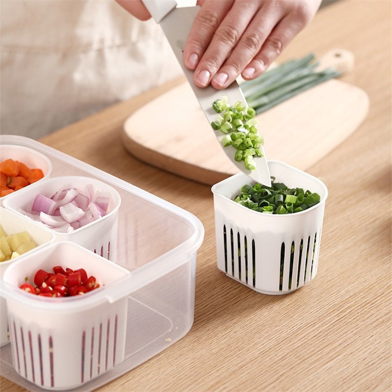 Storage Box Kitchen Vegetables Organizer Drain Seal PP Plastic Refrigerator Crisper Food Storage