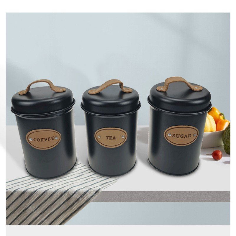 Wholesale 3 Pieces Metal Coffee Tea And Sugar Container Canister Jars Set Luxury Food Storage Bin Safe Organizer Box For Kitchen