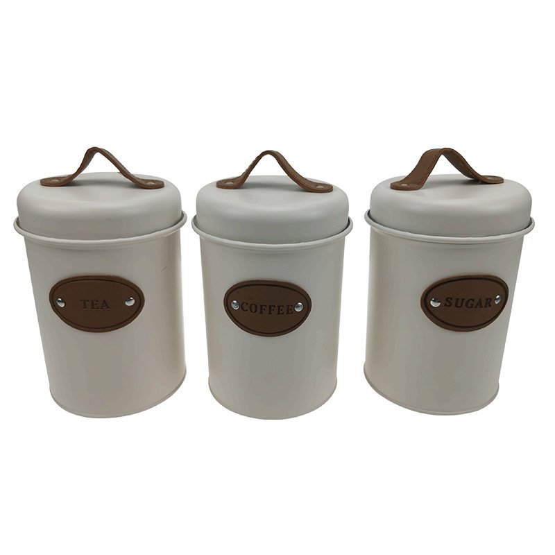 Wholesale 3 Pieces Metal Coffee Tea And Sugar Container Canister Jars Set Luxury Food Storage Bin Safe Organizer Box For Kitchen