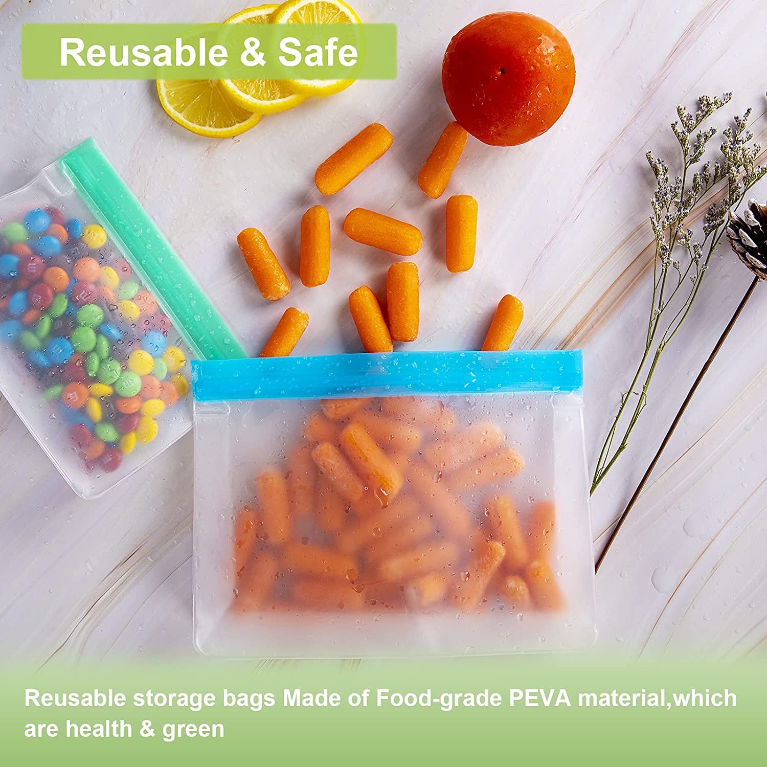 LOGO Custom plastic packaging frosted PEVA food storage bag xl resealable bags food grade storage bags with zipper