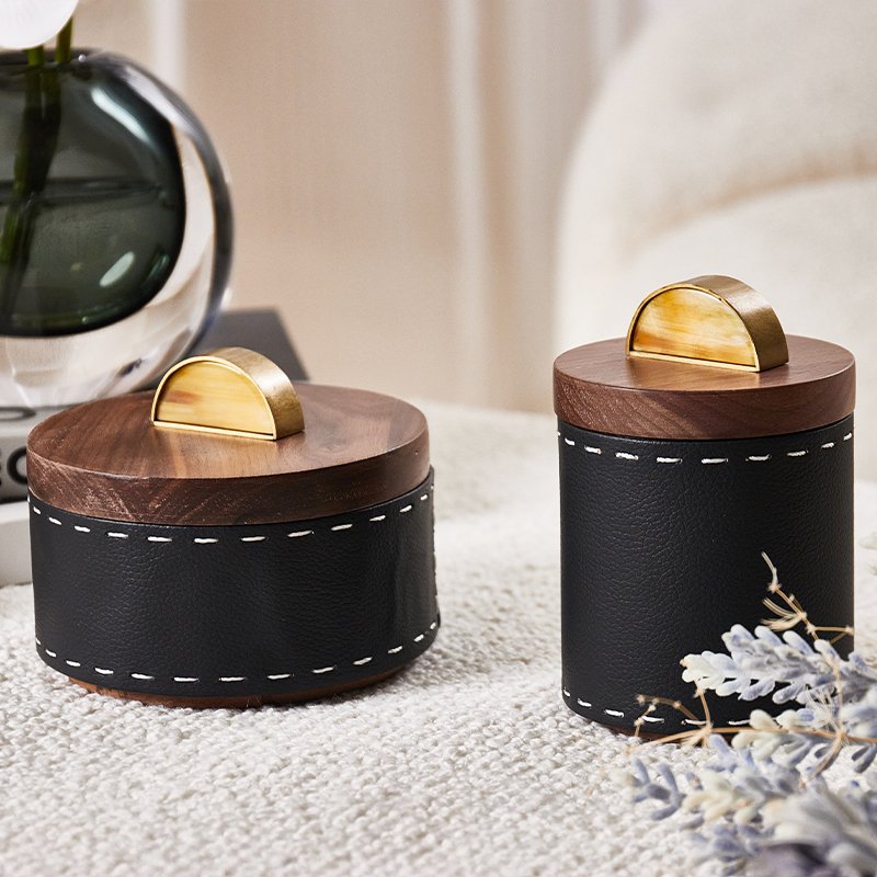 High End Luxury Creative Wooden Leather storage box rectangle storage box with gold lid for home decor