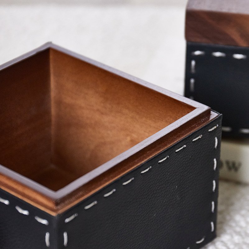 High End Luxury Creative Wooden Leather storage box rectangle storage box with gold lid for home decor