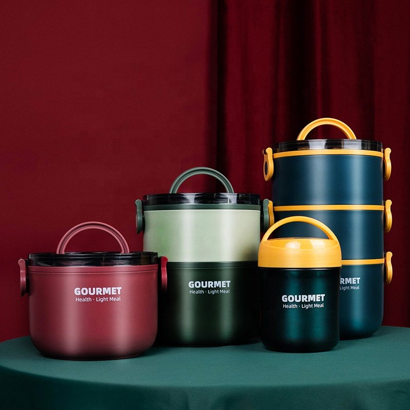 Best selling 1000ml kids lunch box 304 stainless steel round food storage container adult portable lunch box