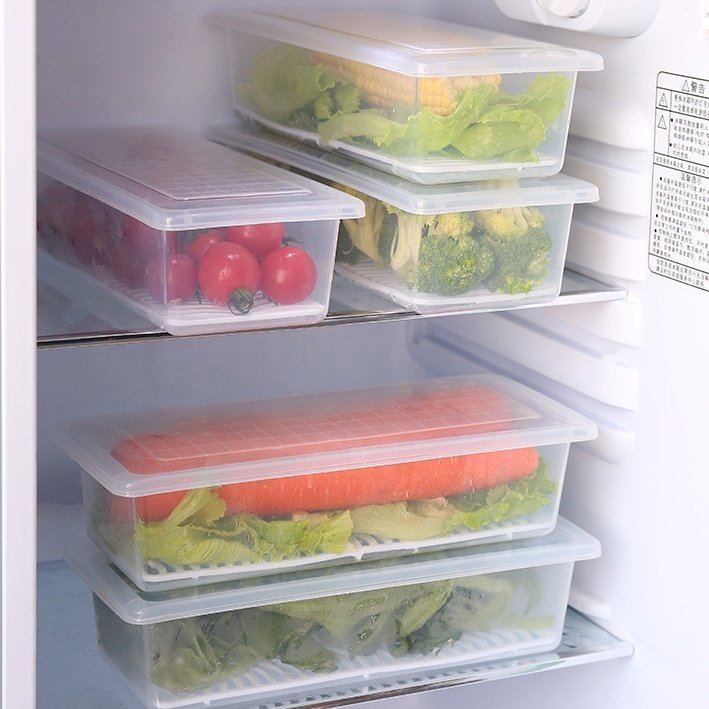 With Drainage mat Food storage container With cover Refrigerator food fruit vegetable Meat, fish preservation storage box