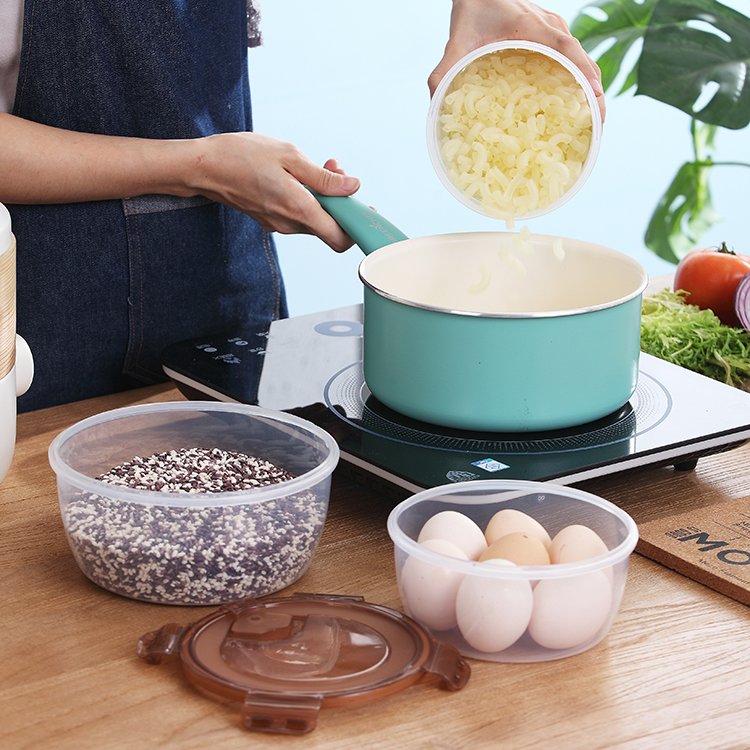 Microwaveable round airtight meal pre picnic snack soup sauces crisper set plastic storage box PP food container with snap lock