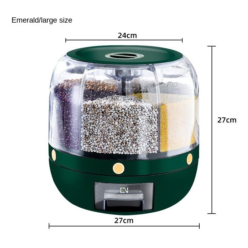 6 Grids Grain Storage Dispenser Grain Bucket Dry Food Cereal Dispenser Plastic Container Rice Storage 9kgs 10kgs Multifunction