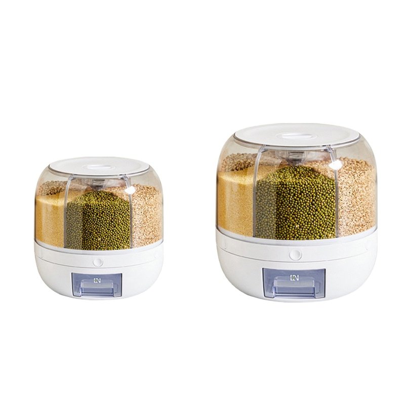 6 Grids Grain Storage Dispenser Grain Bucket Dry Food Cereal Dispenser Plastic Container Rice Storage 9kgs 10kgs Multifunction