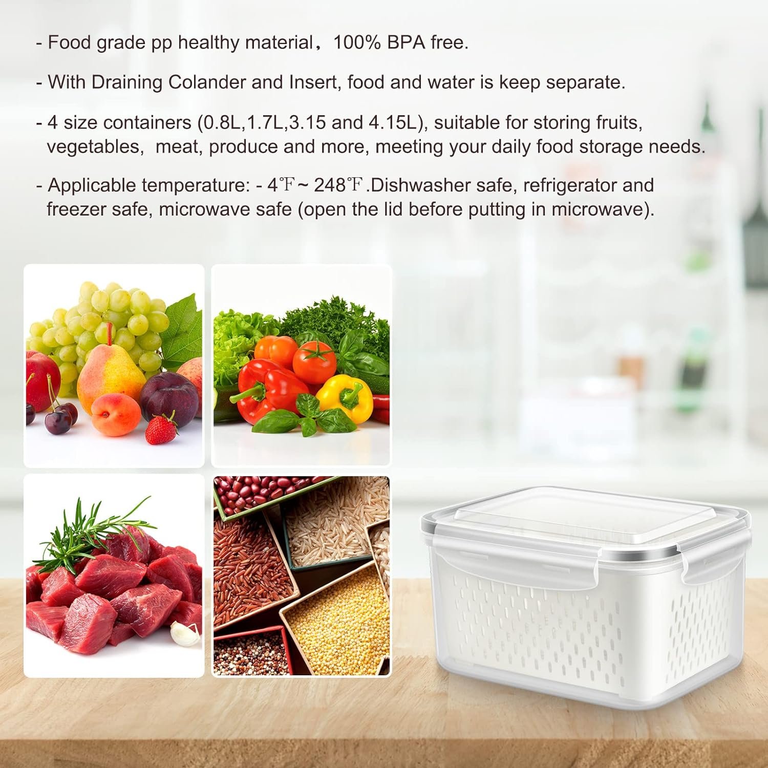 Plastic Multifunctional Food Kitchen Refrigerator Vegetable Fruit Storage Box BPA Free Kitchen Refrigerator Organizers Container