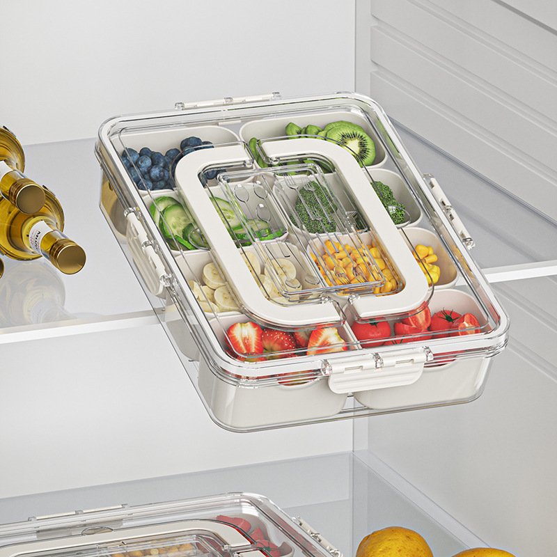 8 Grids Snackle Box Container Divided Clear Serving Tray Kitchen Organizer for Spice Fruit Food Storage Containers Multifunction
