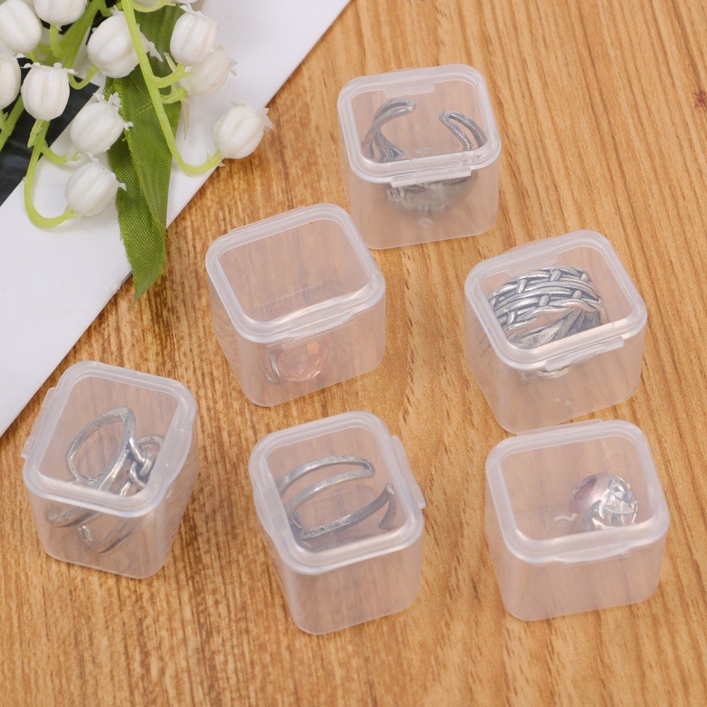 Small Square Transparent Plastic Storage Box Cover Storing Electronic Components Small Accessories Hair Rope Hair Clips-Gift