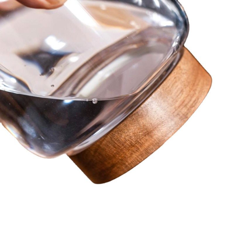 Round Airtight Coffee Tea Spice Glass Jar Kitchen Storage Bottles Sealed Glass Food Storage Jars with wood Lid