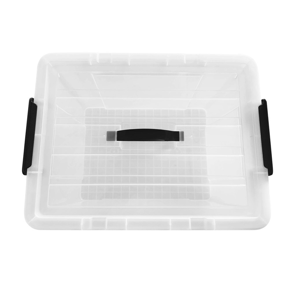 Fashionable 66L big plastic storage box with handle on lid
