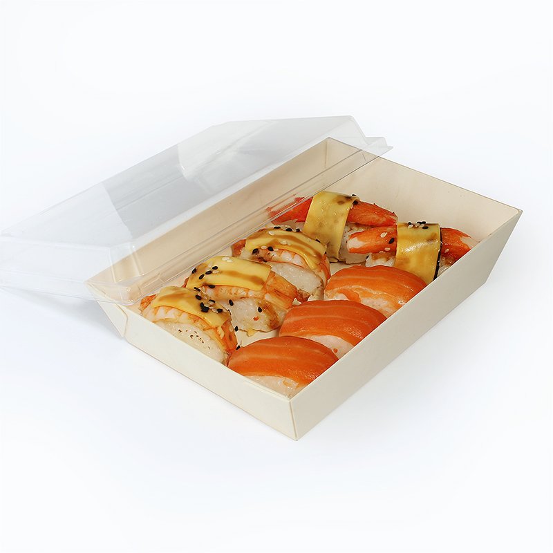 Biodegradable Customized Disposable Take Out Food Box To Go Packaging Box Wooden Bento Lunch Sushi Tray Box