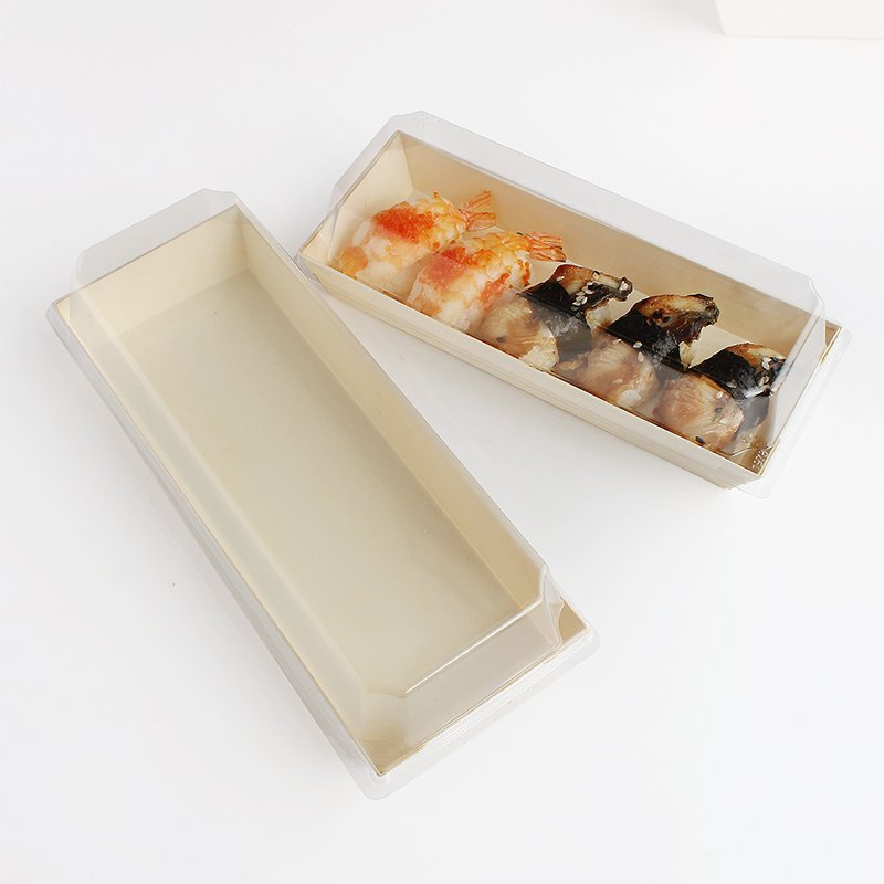 Biodegradable Customized Disposable Take Out Food Box To Go Packaging Box Wooden Bento Lunch Sushi Tray Box