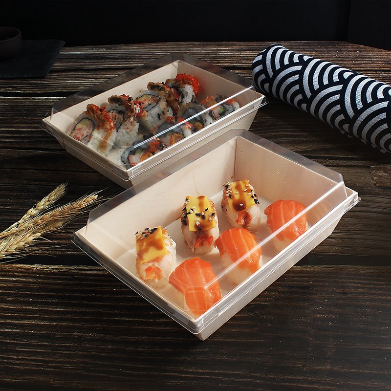 Biodegradable Customized Disposable Take Out Food Box To Go Packaging Box Wooden Bento Lunch Sushi Tray Box