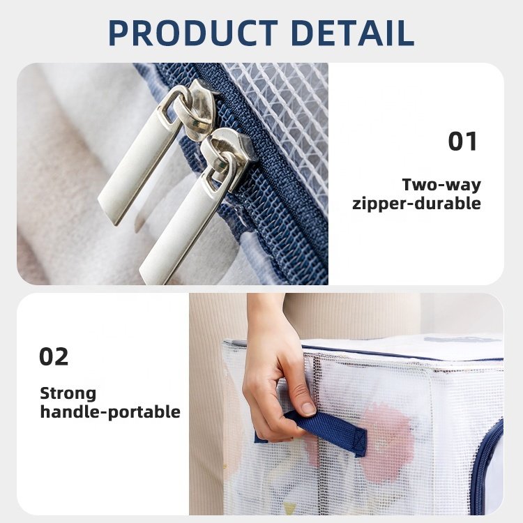 PVC Cloth Storage Box Bin Waterproof Large Foldable Double Zipper Durable Fabric Transparent Clothes Storage Box
