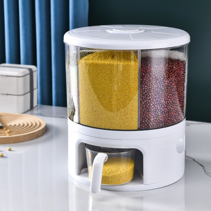 Rice Dispenser 360 degrees Rotation Dry Food Storage Box 10kg Plastic Storage Container Cereal Dispenser