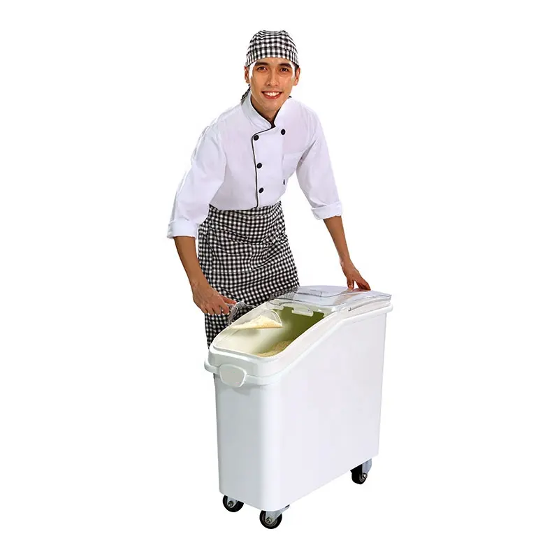 47L 120L 10 Gallon Commercial Kitchen Flip Lid Sugar Flour Storage Container Plastic PP Shelf Ingredient Bins