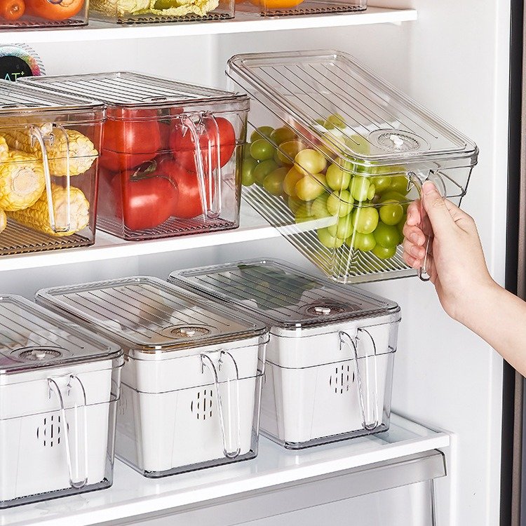 Factory Wholesale Refrigerator Storage Box with Handle Kitchen Fresh Vegetable and Fruit Organizer Multifunctional Storage Box
