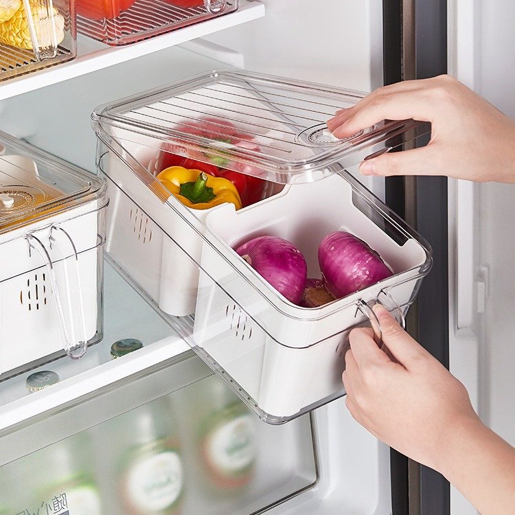 Factory Wholesale Refrigerator Storage Box with Handle Kitchen Fresh Vegetable and Fruit Organizer Multifunctional Storage Box