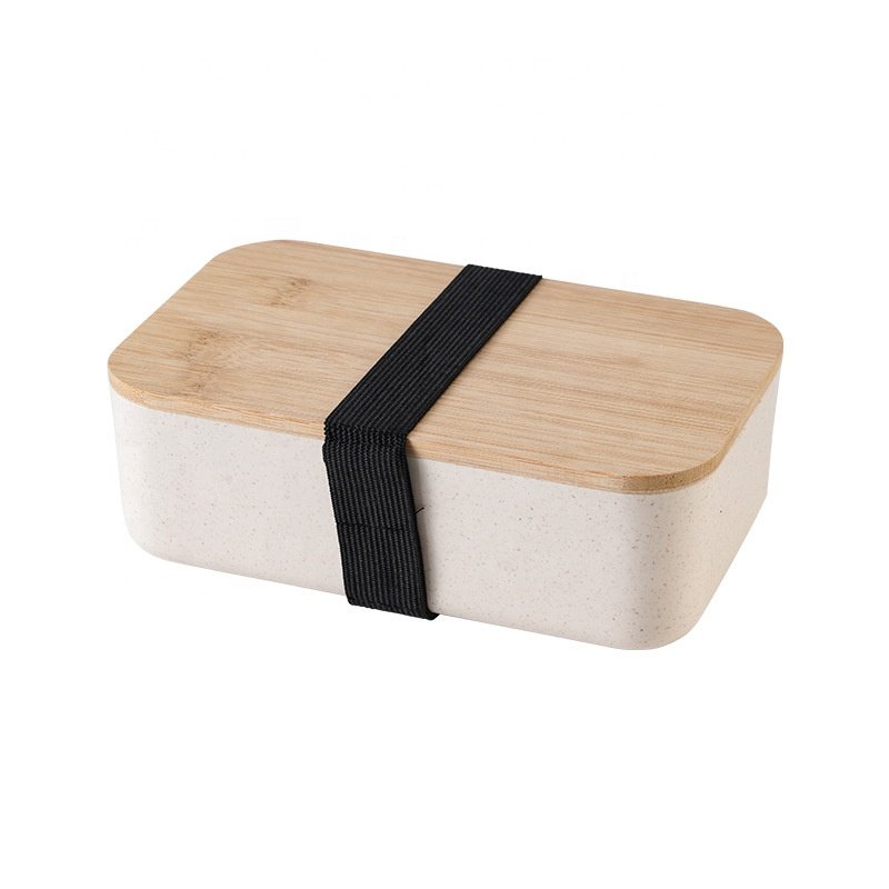 Hot Portable Leakproof Wooden Office Bento Box Bamboo Lid Fiber Plastic Lunch Box With Cutlery For Adults